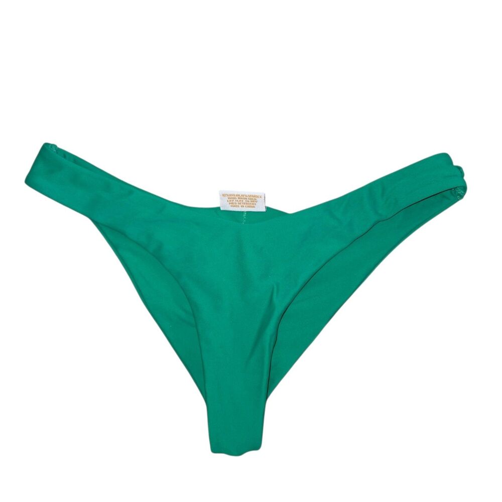 BAHIMI Green Ruched Cheeky Bikini Bottoms Womens Size Small Stretch Swimwear